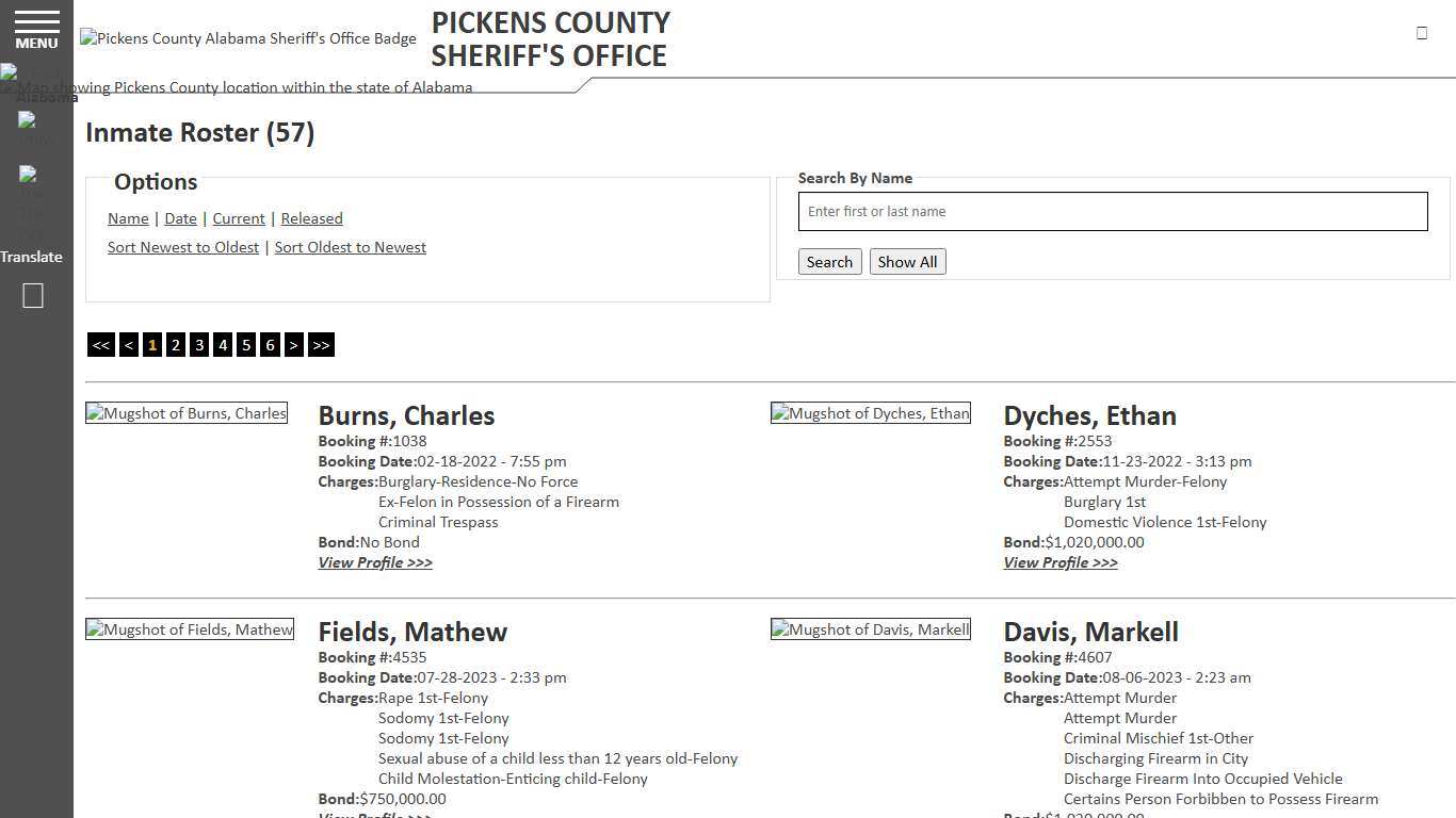 Inmate Roster - Current Inmates Booking Date Ascending - Pickens County Alabama Sheriff's Office